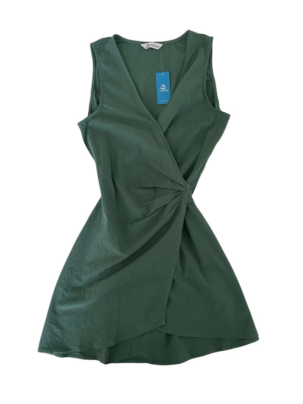 Cupshe Green Sleeveless Faux Wrap Cotton Mini Dress NWT Size Medium